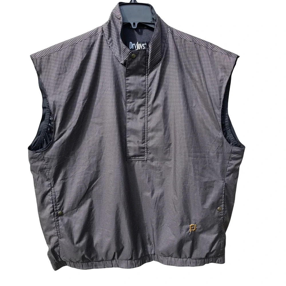 FootJoy DryJoys Mens Golf Vest Houndstooth Quarter Zip Black Gray Large
